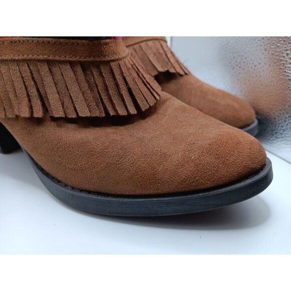Mudd Boots Womens 11 F Ankle Booties Brown Leather Woven Braided Studded Fringe - Picture 2 of 16